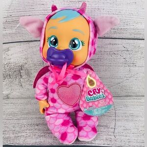 Cry Babies 10" Tiny Cuddles Plush Baby Doll In Pink Dragon Outfit - NEW